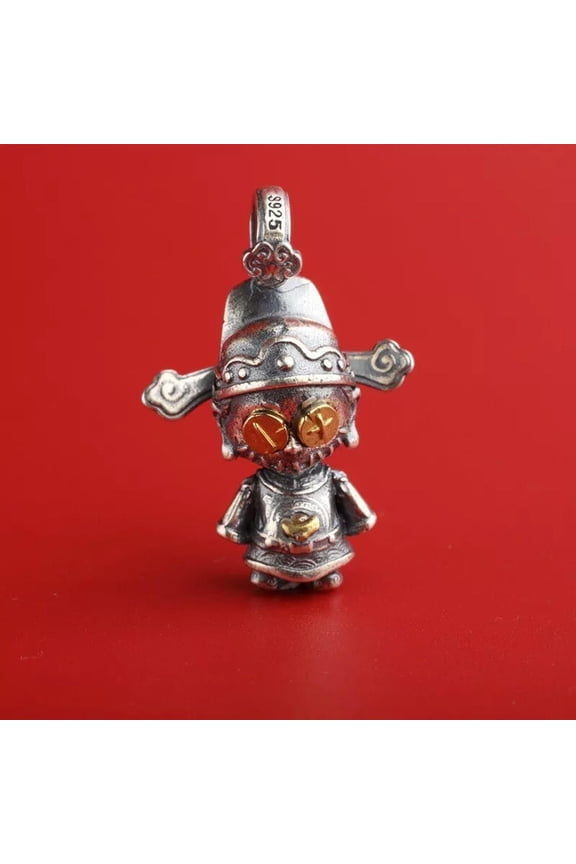 925 Sterling Silver Lucky Voodoo Doll God of Wealth Figurine Necklace Pendant