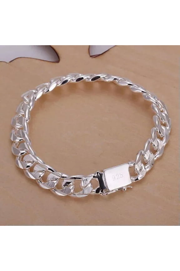 925 Sterling Silver Mens Bracelet Heavy Thick Cuban Link Chain Fashion For Men