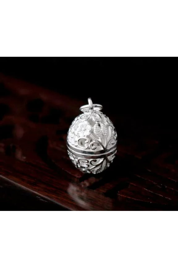 925 Sterling Silver Oval Prayer Box Locket Harmony Pearl Cage Pendant A2555-Silver