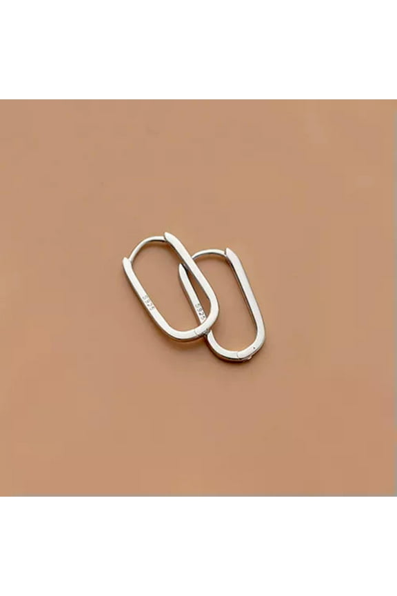 925 Sterling Silver Plain Oval Shaped Huggie Hoop Hinged Earrings A4074-Silver