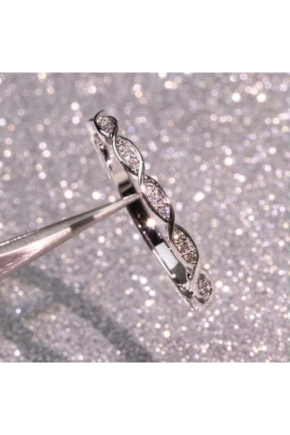 925 Sterling Silver Rings Zircon Twist Ring Women Fashion Delicate Jewelry Size 5-10-10