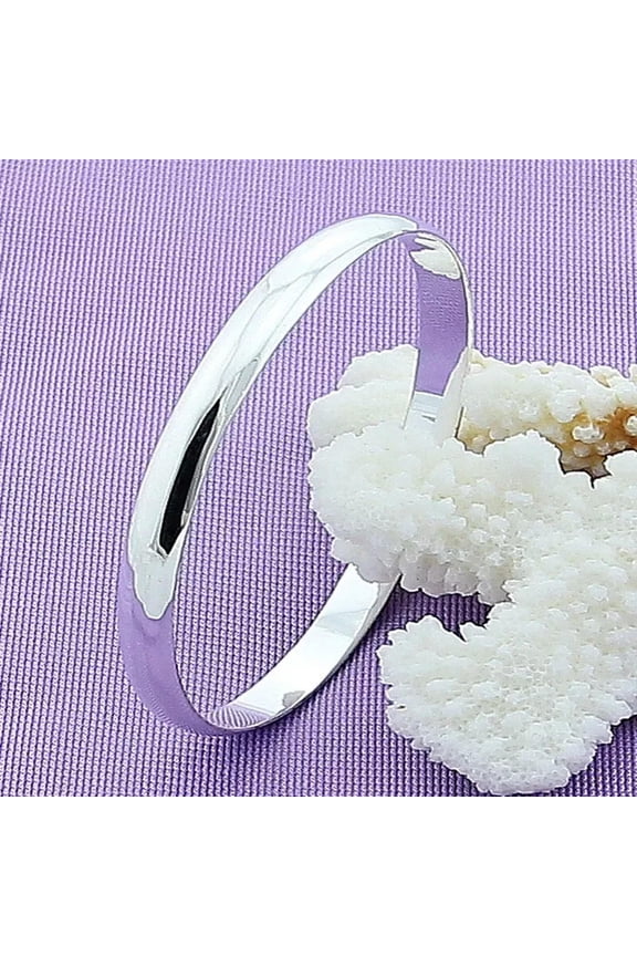 925 Sterling Silver Simple Thin Smooth Cuff Bracelet Women Wedding Engagement-default