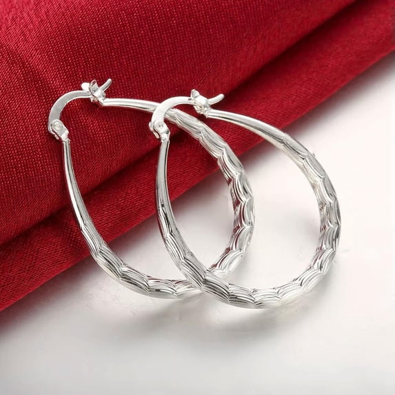 GKNET 925 Sterling Silver Size 38MM Hoop Earrings Ripple Fashion Women Delicate Jewelry Gift