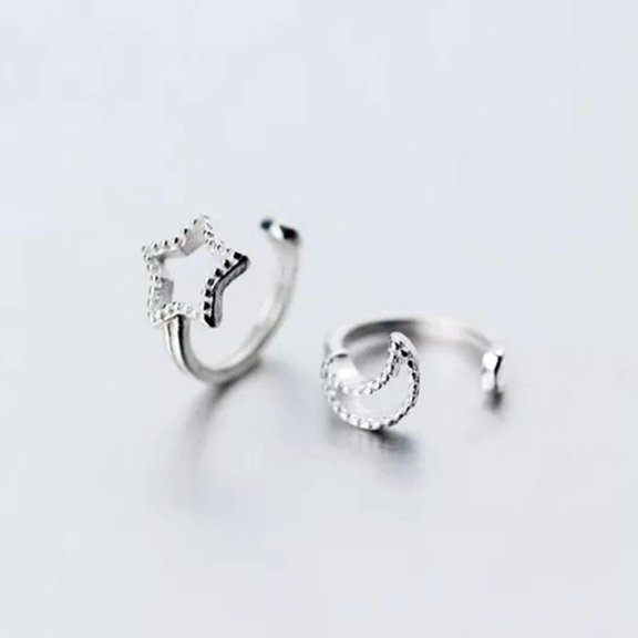 GKNET 925 Sterling Silver Star Moon Ear Cuff Non Piercing Clip-On Earrings Jewelry-Star + Moon 1 Pair