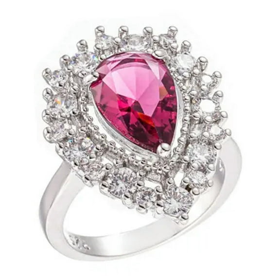 GKNET 925 Sterling Silver Teardrop Ring Red Ruby Zircon Rings Women Wedding Jewelry-7