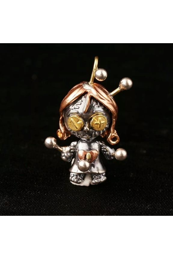 925 Sterling Silver Voodoo Doll Figurine Needles Hurted Heart Necklace Pendant