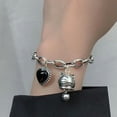 thumbnail image 1 of GKNET 925 Sterling Silver Woman Chain Bracelet Cat Heart Pendant Tassel Bangle Jewelry, 1 of 5