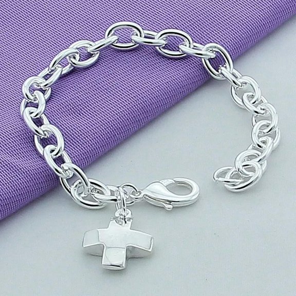 GKNET 925 silver filled charm cross dangle bracelet womens fashion jewelry