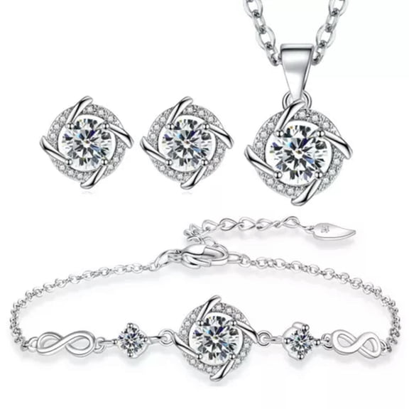 GKNET 925 sterling silver bracelet necklace earrings blue zircon clover Delicate Jewelry sets-white crystal