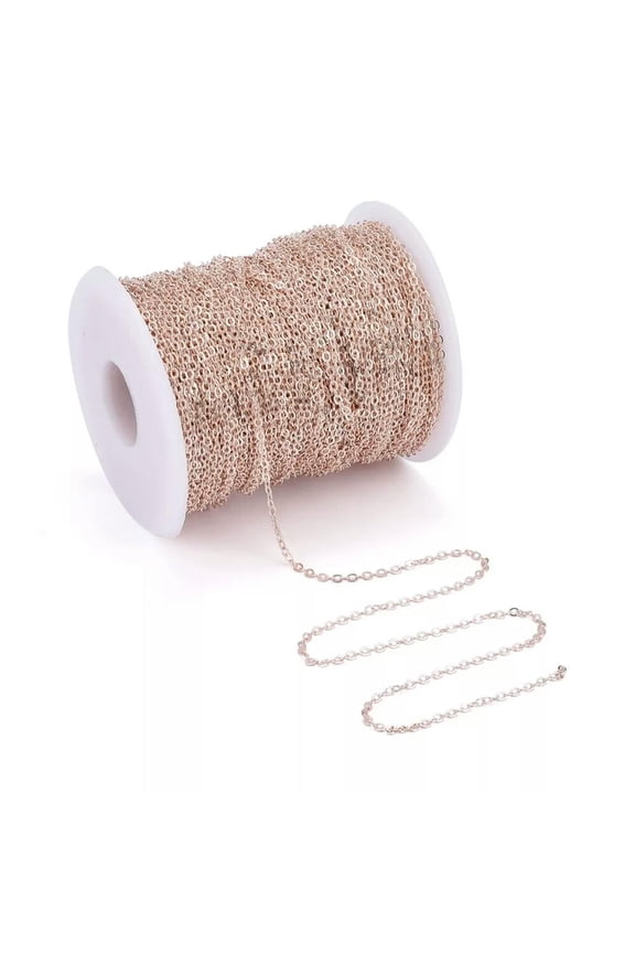 92m/roll Brass Cross Chains Cable Chains Soldered Rose Gold 2.5x2mm Oval Link