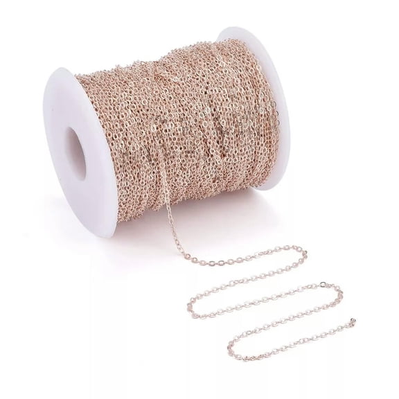 GKNET 92m/roll Brass Cross Chains Cable Chains Soldered Rose Gold 2.5x2mm Oval Link