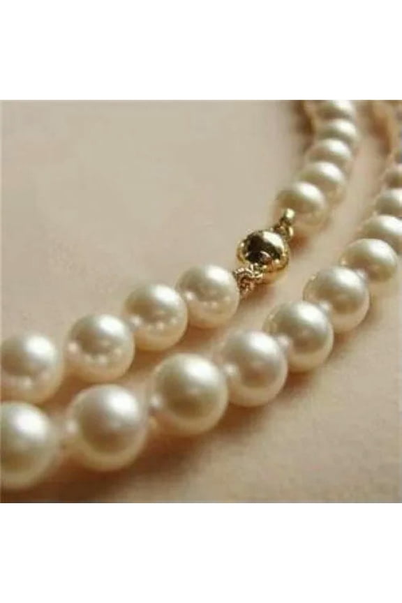 9K Solid Gold CLASP 8-9MM White Akoya Pearl Necklace AAA