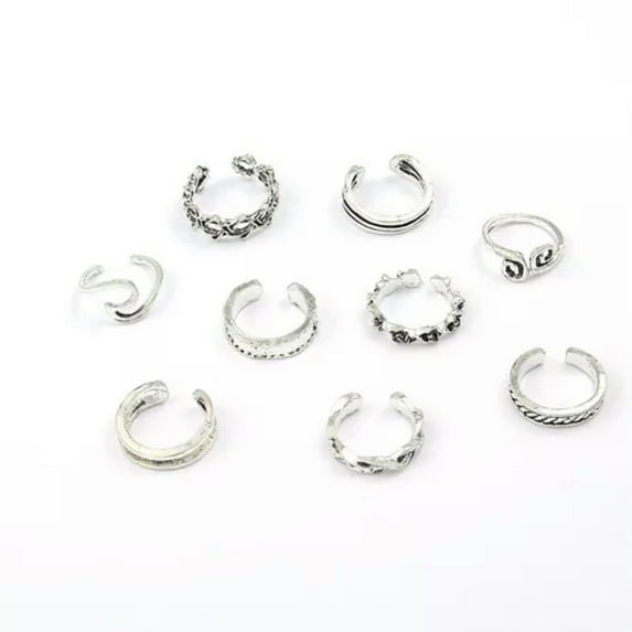 GKNET 9Pcs/Set Toe Rings For Women Open Ring Women Beach Foot Delicate Jewelry Set Adjustable-Silver