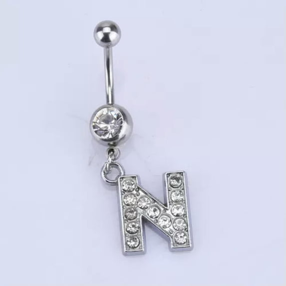 GKNET A-U Alphabet Anti-allergic Charm Navel Belly Button Ring Body Piercing Jewelry-N