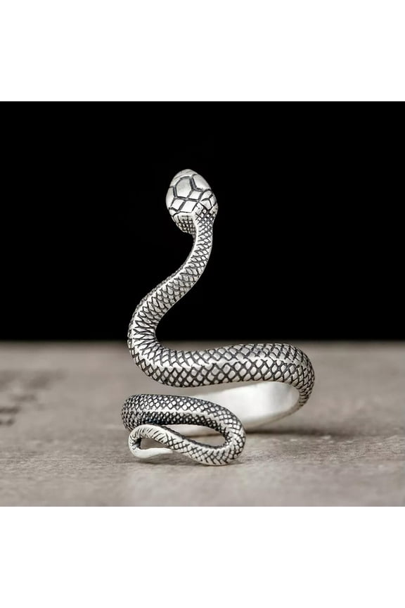 Adjustable 925 Sterling Silver Snake Serpent Wrap Open Ring Punk Biker Gothic