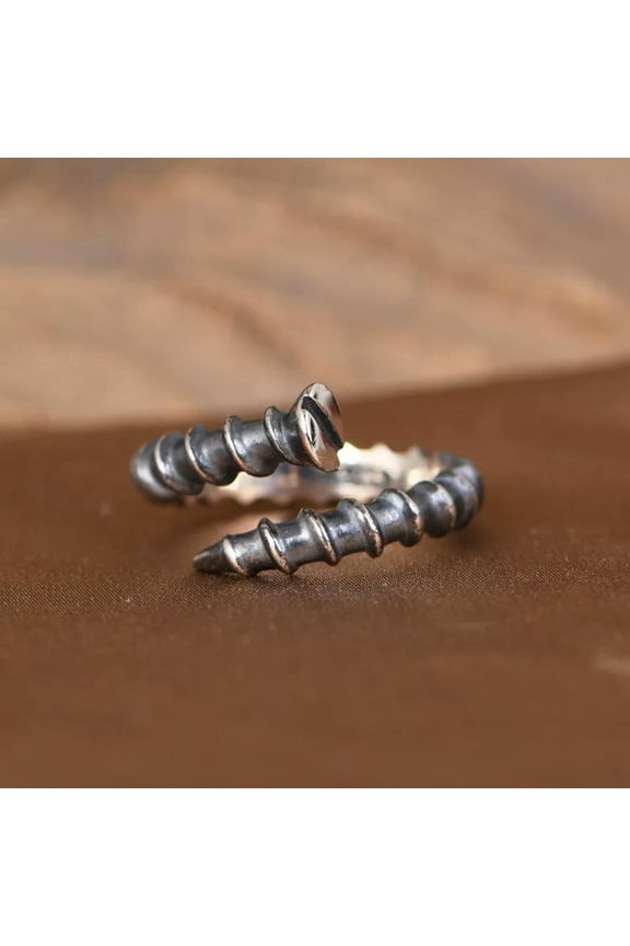 Adjustable 925 Sterling Silver Spiral Screw Ring Wrap Ring Punk Biker Gothic