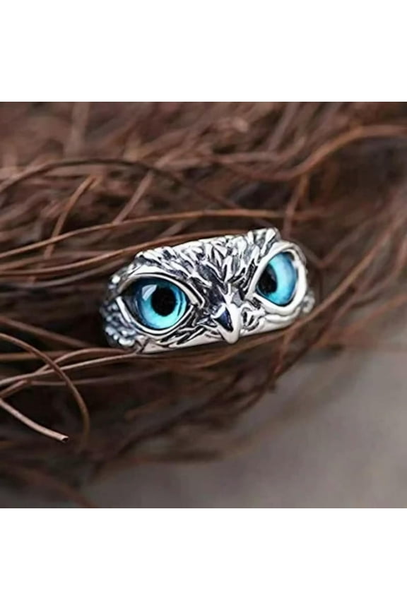 Adjustable Blue Owl Eye Rings Silver Plated Antique Finish Unisex Fashion Jewelr