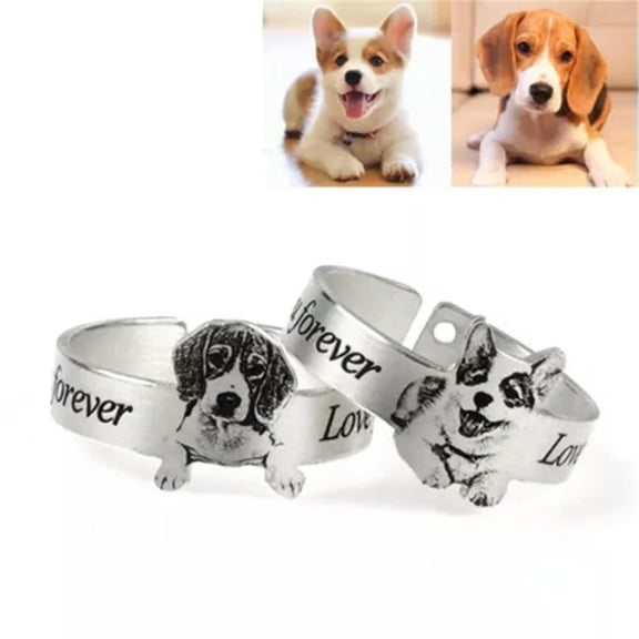 GKNET Adjustable Custom Stainless Steel Pet Dog Cat Name Ring Engraved Personalized-Silver