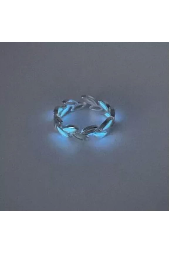 Adjustable Luminous Glow Ring Glowing In The Dark Delicate Jewelry Ring For Women Men-Leaf Blue