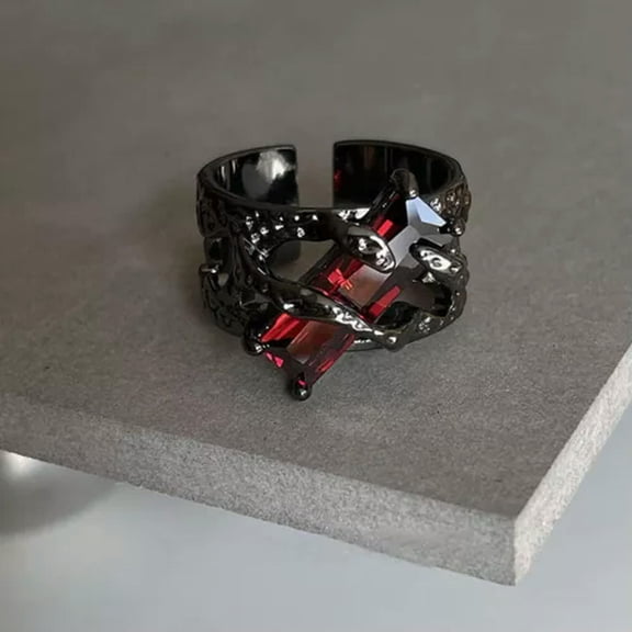 GKNET Adjustable Metal Copper Thorns Zircon Opening Ring Hollow Punk Vintage Rings-Black