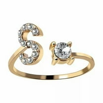 GKNET Adjustable Open Initial A-Z Letters Ring Fashion Zircon Ring Womens Delicate Jewelry Gift-Gold-S