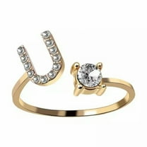 GKNET Adjustable Open Initial A-Z Letters Ring Fashion Zircon Ring Womens Delicate Jewelry Gift-Gold-U