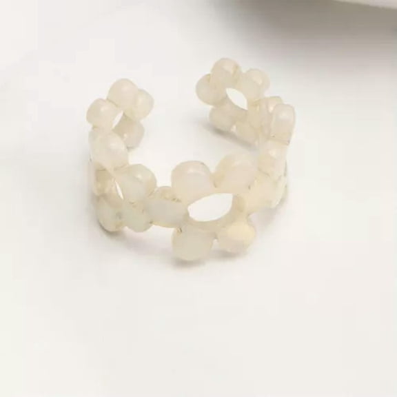 GKNET Adjustable Small Flower Opening Ring Plastic Ring Finger Delicate Jewelry Gift Trendy-White-Resizable