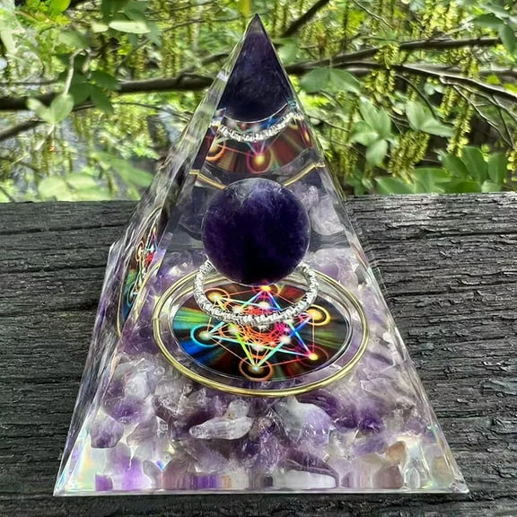 GKNET Amethyst Sphere Pyramid Energy Chakra Reiki Amethyst Crystal Orgone Pyramid