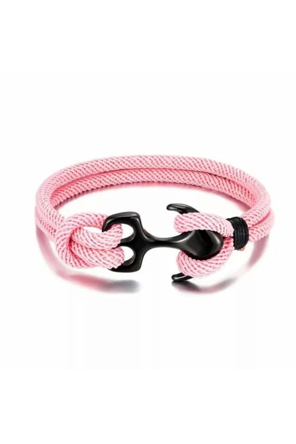 Anchor Bracelet Double Strand Rope Bracelets Stainless Steel Survival Bangles-21cm-Pink