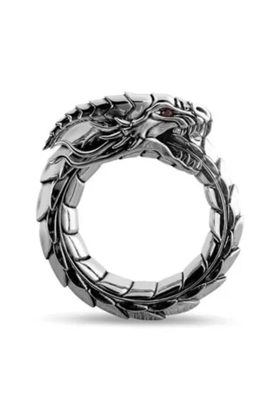 Ancient Silver Ruby Dragon Ring Women Men Wedding Party Band Delicate Jewelry Size 6-13-9