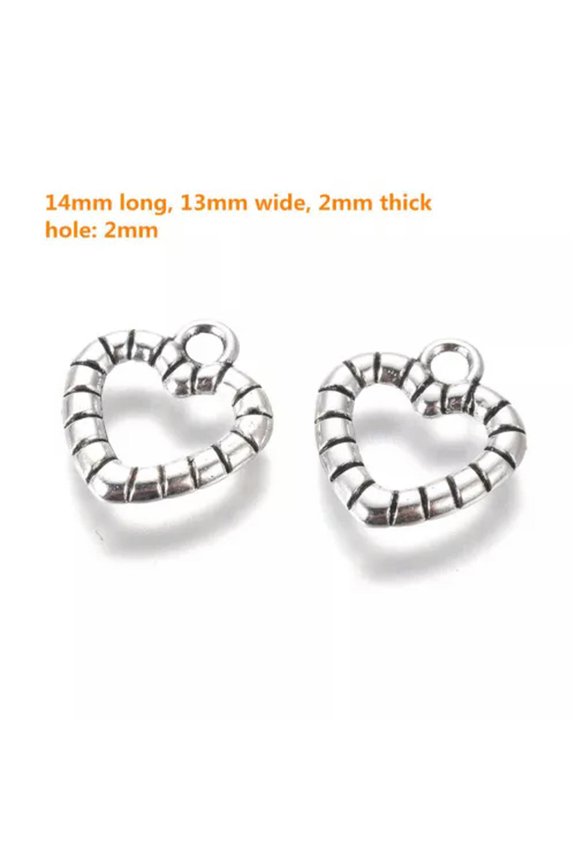 Antique Silver Alloy Charms Pendants Bulk Crafting Delicate Jewelry Accessory Making-Heart 14x13mm (50pcs)