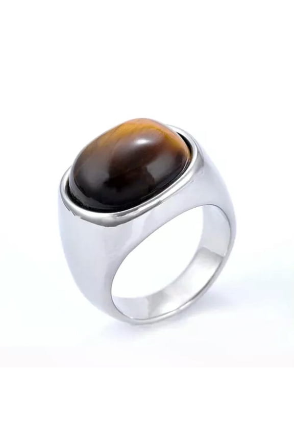 Antique Style Simple Men's Delicate Jewelry Stainless Steel Tiger Eye Stone Rings US 7-13-13