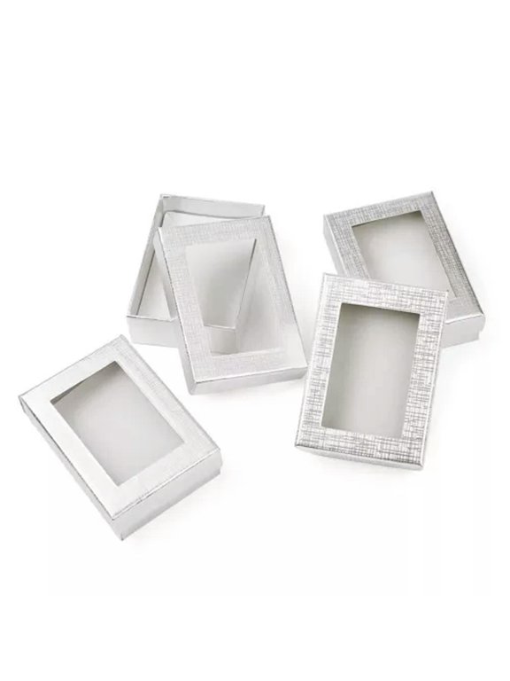 Assorted Cardboard Delicate Jewelry Boxes Gifts Paper Boxes for Pendants Earring Display-Clear Window Design-Silver (9x6.5x2.8cm) -60pcs