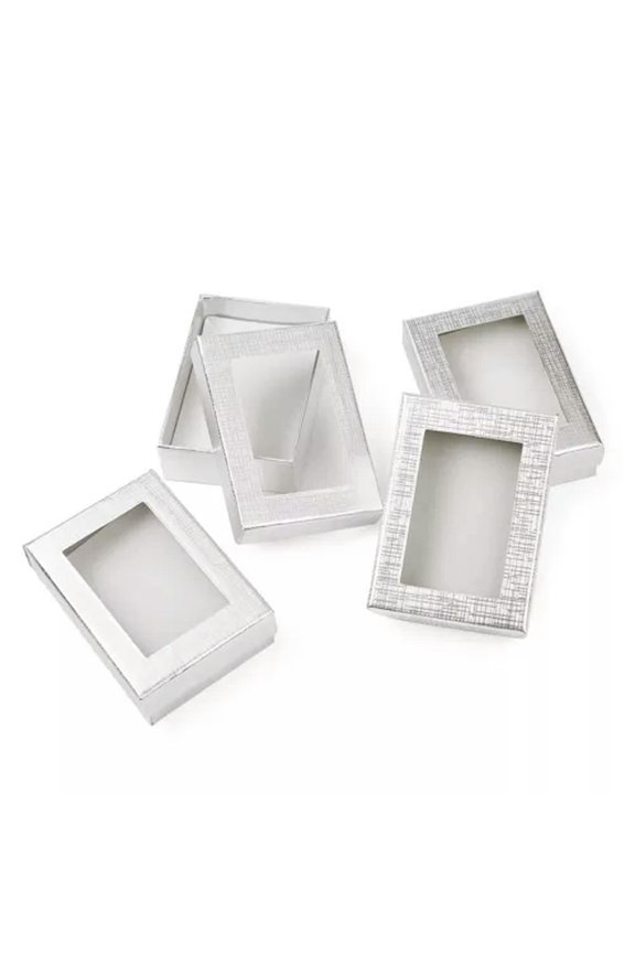 Assorted Cardboard Delicate Jewelry Boxes Gifts Paper Boxes for Pendants Earring Display-Clear Window Design-Silver (9x6.5x2.8cm) -60pcs