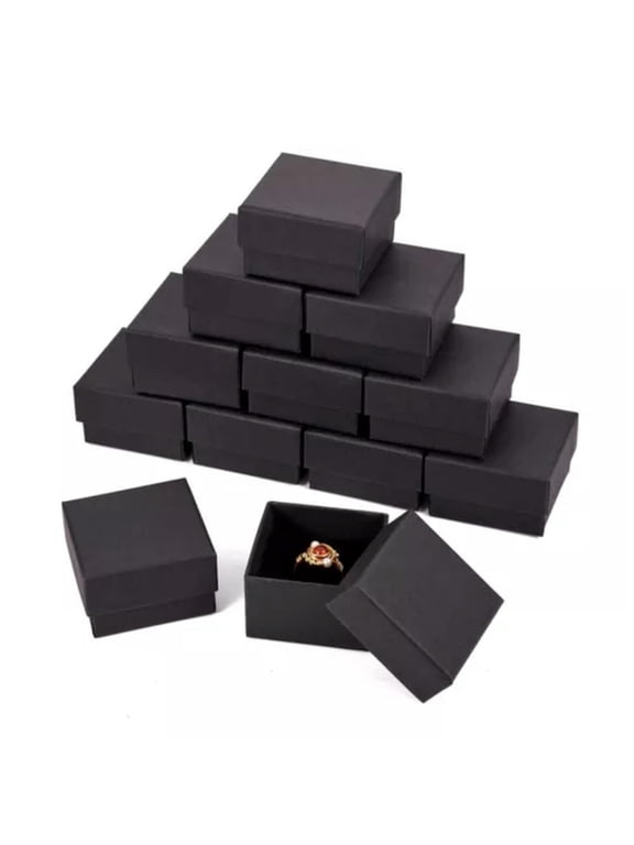 Assorted Cardboard Delicate Jewelry Boxes Gifts Paper Boxes for Pendants Earring Display-Pure Black Series-5.1x5.1x3.2cm -24pcs
