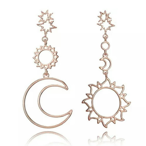 GKNET Fashion Star Sun Moon Hollow Earrings Metal Vintage Geometric Dropship Delicate Jewelry -Gold