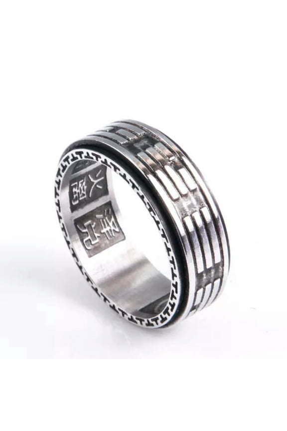Bagua Rotable Yin Yang Chinese Tai Chi Stainless Steel Men's Rings Size 7-13-11-Silver