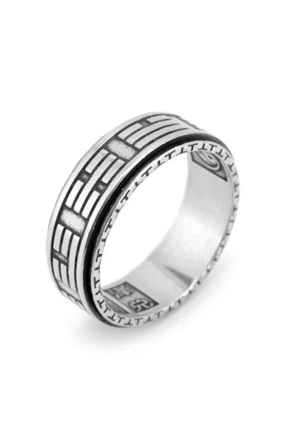 Bagua Rotable Yin Yang Chinese Tai Chi Stainless Steel Men's Rings Size 7-13-13-Vintage Silver
