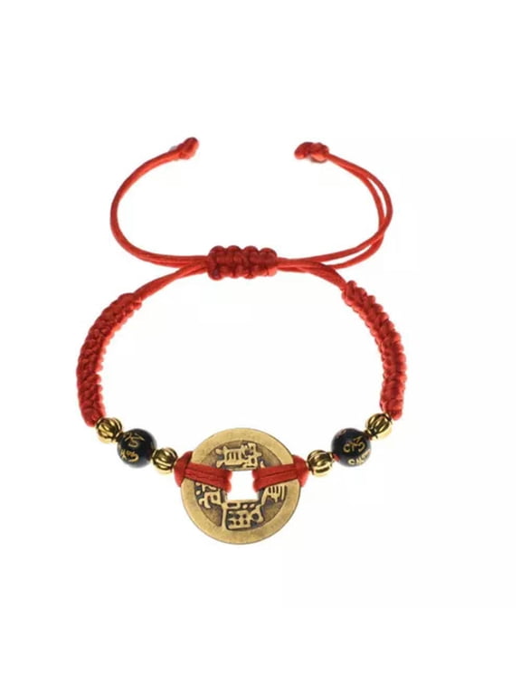 Bangle Lucky Red String Feng Shui Copper Coin Bracelet Handmade Adjustable-style 03