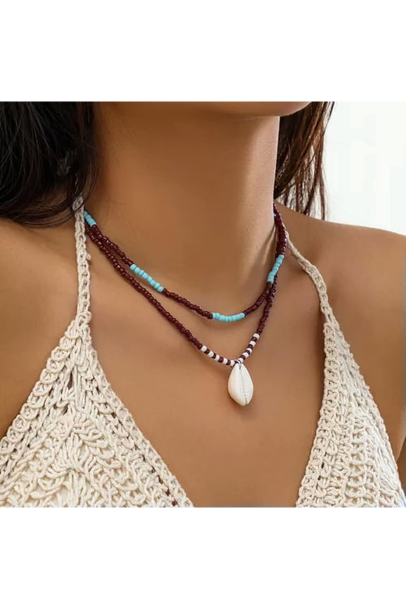 Beach Starfish Shell Resin Necklace Fashion Pendant Boho Beads Chain Jewelry-White