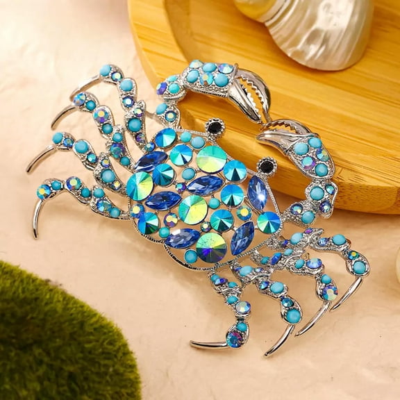 GKNET Beach crab brooch hollowed out rhinestone sequins animal pin