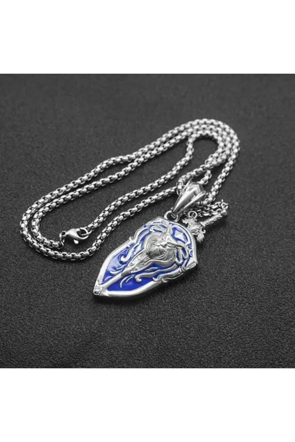 Beast Shield Sword Trend Hip Hop Punk Men's Stainless Steel Pendant Necklace-Silver/Blue