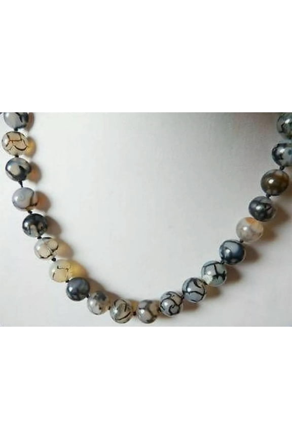 Beautiful 10mm Black & White dragon Veins Agate Gemstone Round Bead Necklace 18