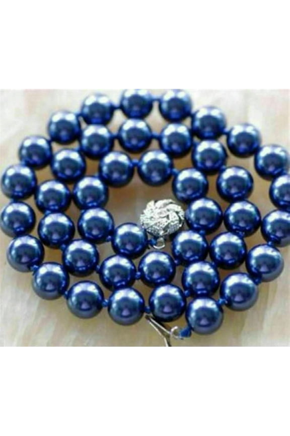 Beautiful 10mm Dark Blue South Sea Shell Pearl Round Beads Necklace 18''AAA