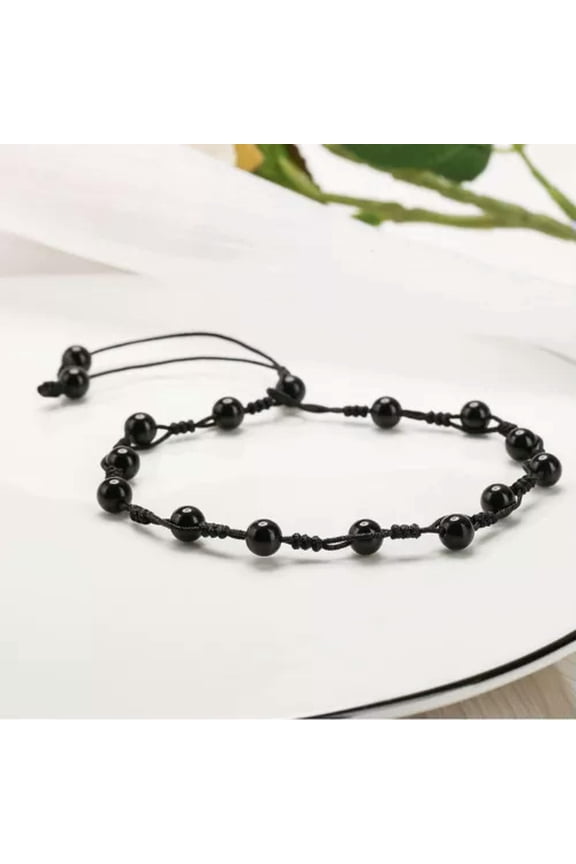 Black Obsidian Beads Healing Protection Strength Anklet Bracelet for Women Men