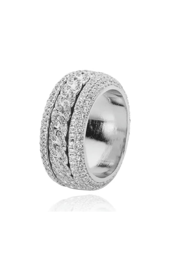 Bling Zircon Rotating Ring Rotatable Hip Hop Men's Cuban Circle Finger Jewelry-10-Silver