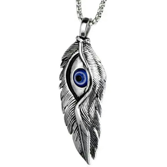 GKNET Blue Evil Eye Bird Feather Pendant Necklace for Men Women