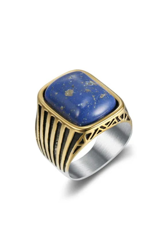 Blue Lapis Lazuli Stone Ring for Men Stainless Steel Size 7-15-12