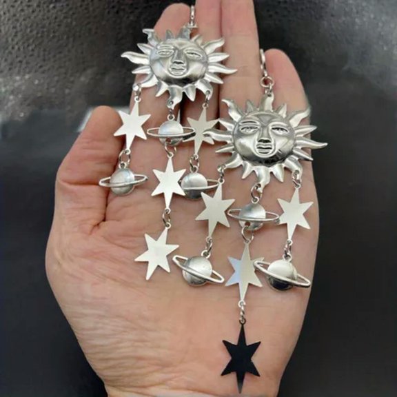 GKNET Bohemia Tassel Earrings Sun Stars Planet Dangle Earrings For Women Delicate Jewelry Gift-1# Silver