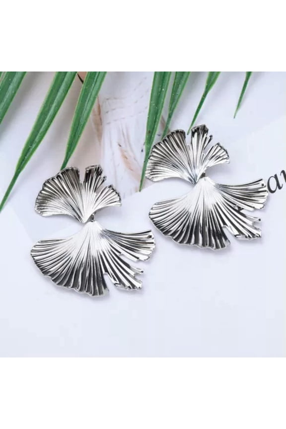 Bohemian Ginkgo Biloba Leaf Shape Drop Earrings For Women Delicate Jewelry Accessorie WY4-Silver-